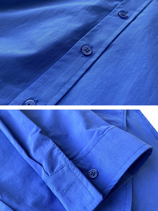 Simple Loose Long Sleeves Buttoned Solid Color Lapel Collar Blouses&Shirts Tops