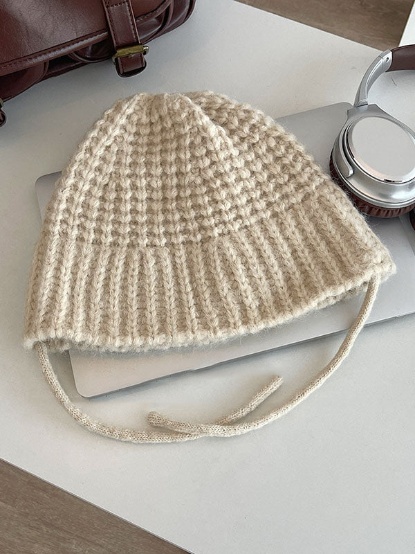Keep Warm Solid Color Tied Knitted Hats Bucket Hat