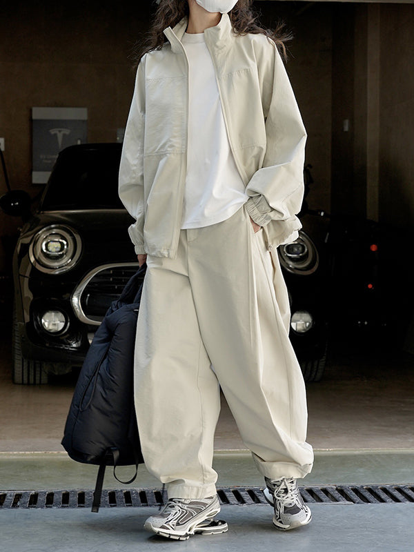 High-Waisted Pleated Solid Color Loose Wide Leg Trousers Casual Pants Bottoms