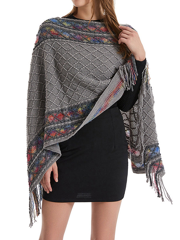 Asymmetric Tasseled Loose V-Neck Shawl&Cloak Cape