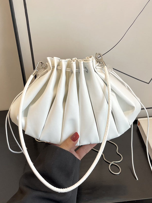 Chains Drawstring Shell Ruffled Zipper Crossbody Bags Accessories