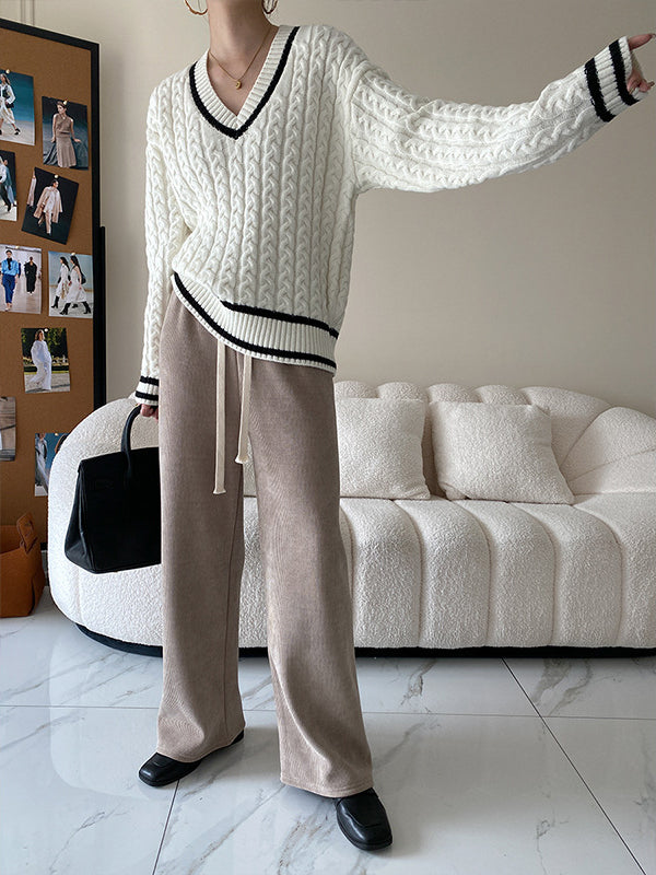 Urban Wide Leg Loose Fleece Keep Warm Solid Color Pants