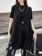 Buttoned High-Low Loose V-Neck Vest Outerwear