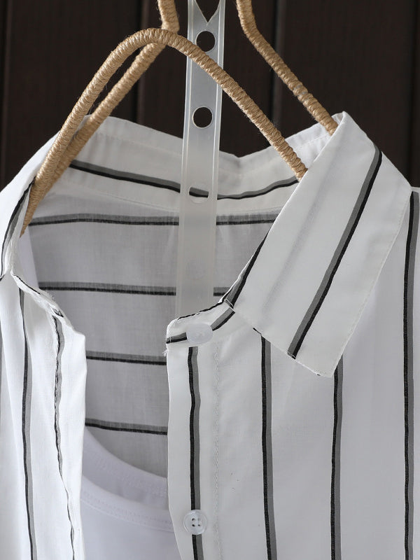 Striped Irregular clipping Long Sleeves Lapel Shirts Tops