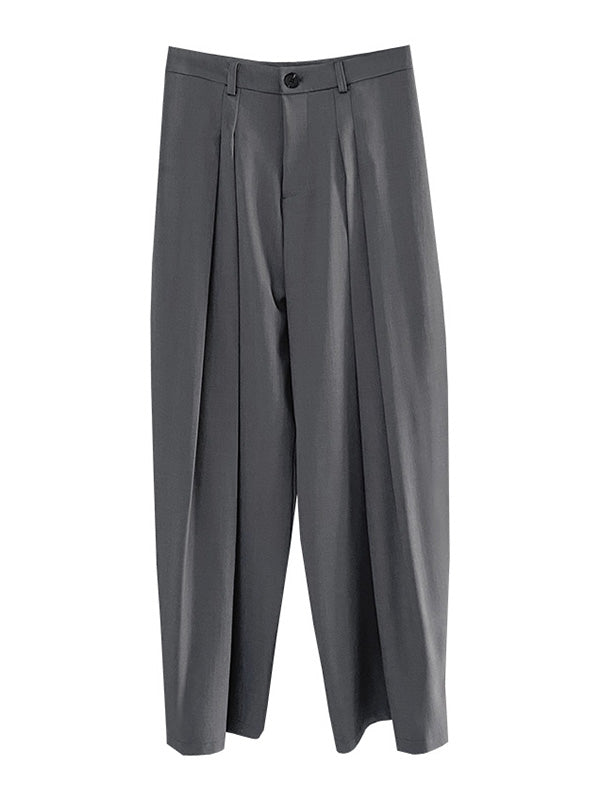 Casual Loose Wide Leg Pleated Solid Color Pants