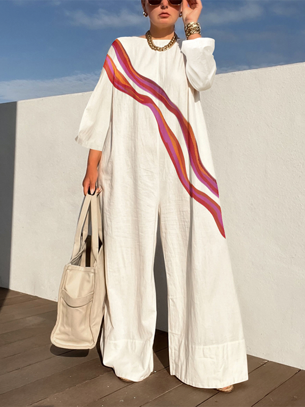 Striped Long Sleeves Loose Jumpsuits