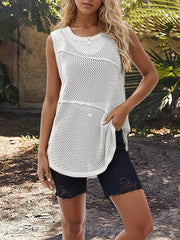 Hollow Solid Color Split-Joint Loose Sleeveless Round-neck Vest Top