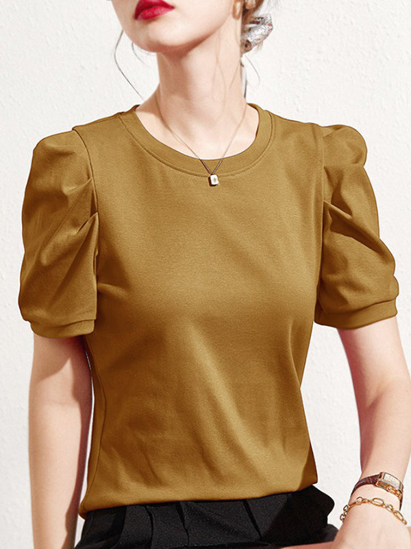 Original Simple Loose Solid Color Puff Sleeves T-Shirt Top