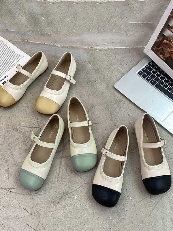 Leisure Contrast Color Split-Joint Flat Heel Loafer Shoes