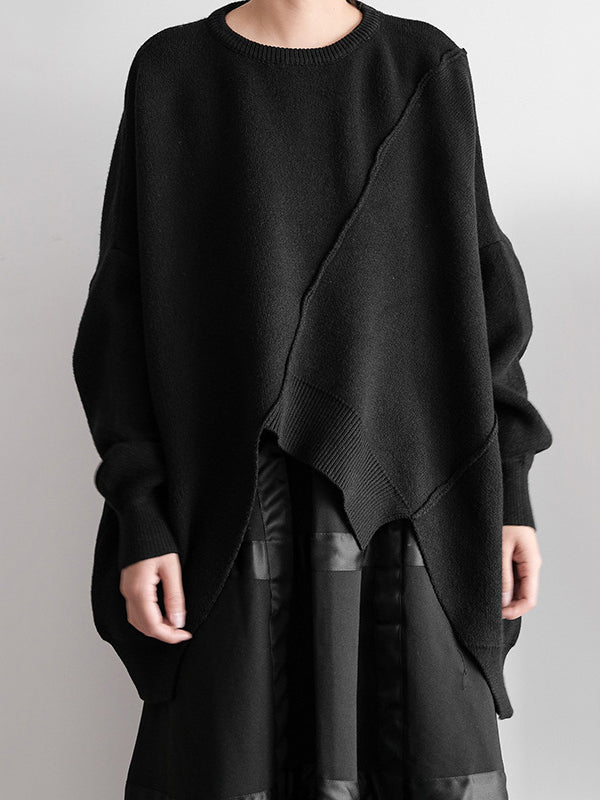 Original Loose Batwing Sleeves Solid Color Round-Neck Sweater Tops