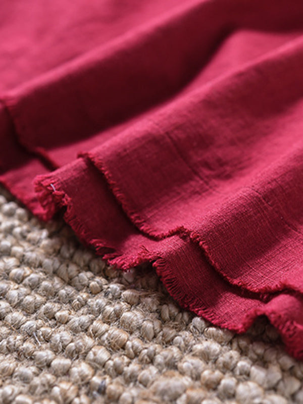 Fringed Solid Color Loose Sleeveless Round-Neck Vest Top