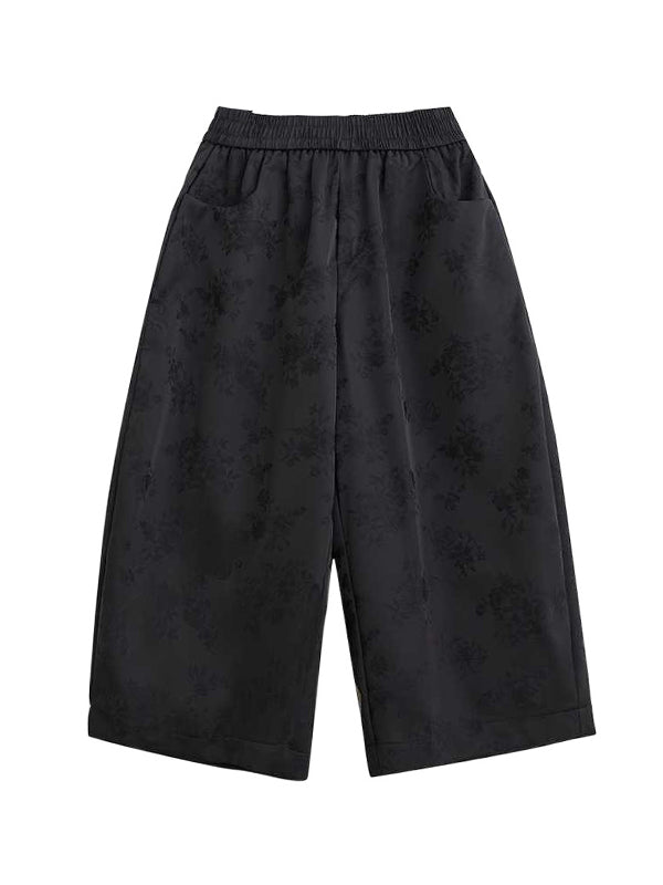 Elasticity Jacquard Pockets Solid Color Harem Pants High Waisted Trousers Ninth Pants