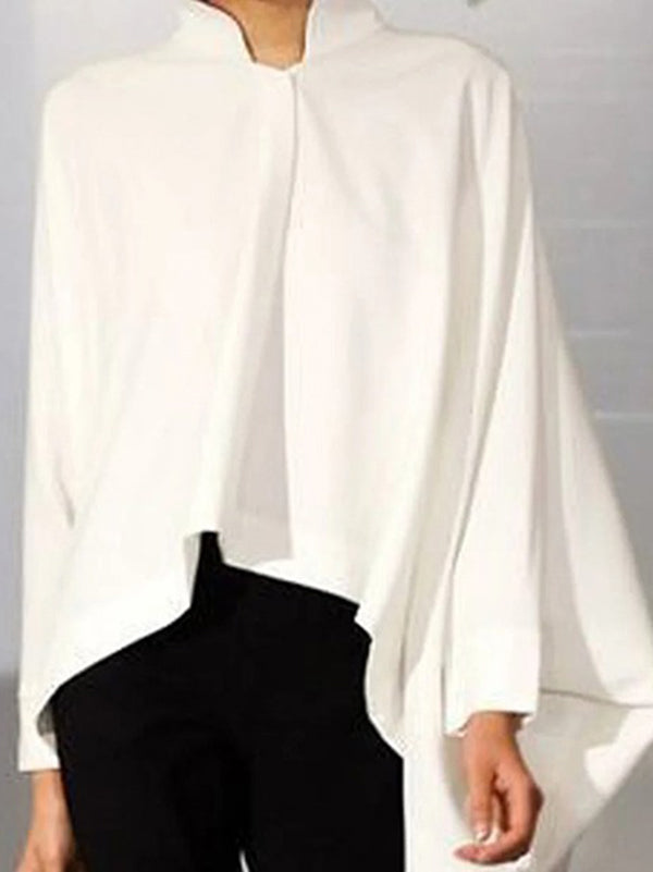 Batwing Sleeves Long Sleeves Solid Color Stand Collar Blouses&Shirts Tops