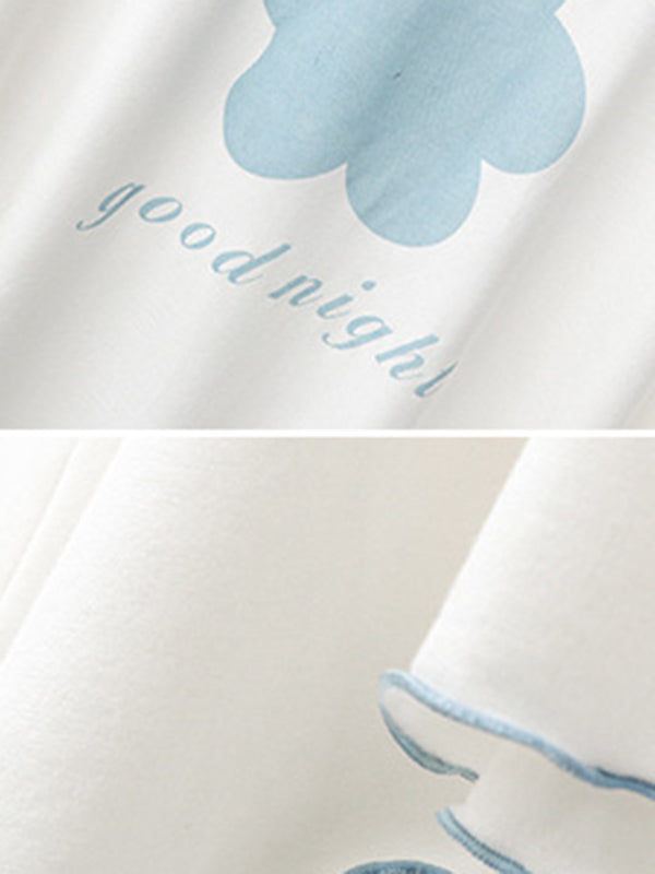 Simple Loose Cartoon Printed Pajamas Two Pieces Set