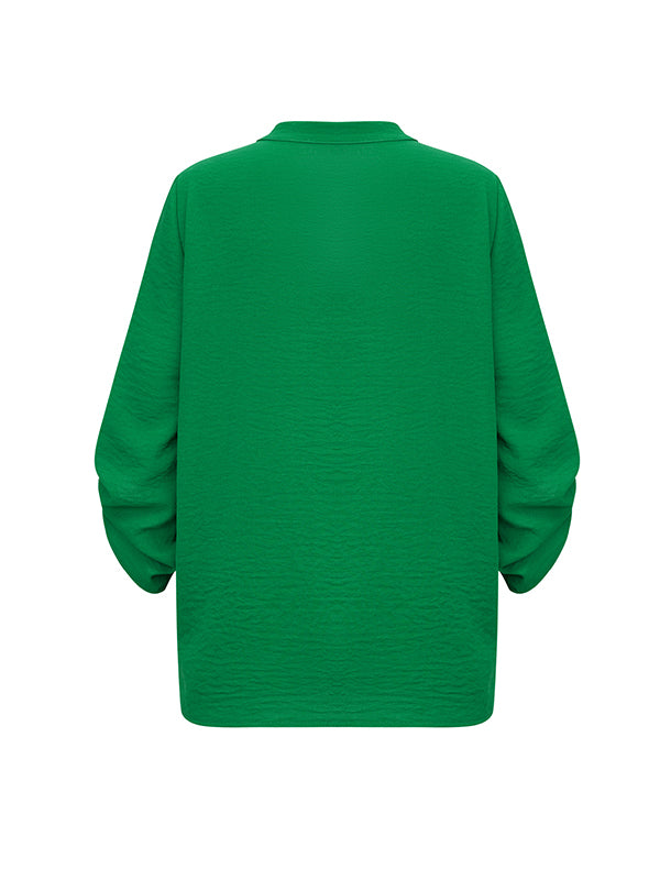 Asymmetric Buttoned Solid Color Long Sleeves Loose V-Neck Blouses&Shirts Tops