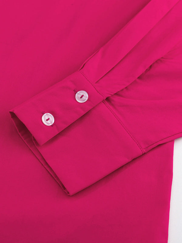 Solid Color Long Sleeves Loose Lapel Blouses