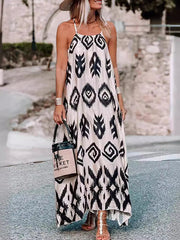 Printed A-Line Loose Spaghetti-Neck Maxi Dresses
