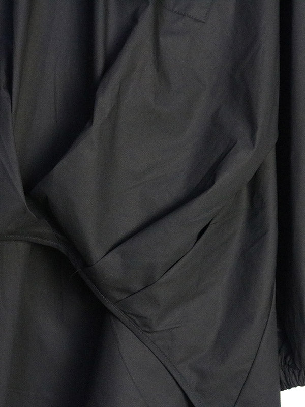 Pleated Solid Color Split-Joint High-Low Long Sleeves Round-Neck Blouses