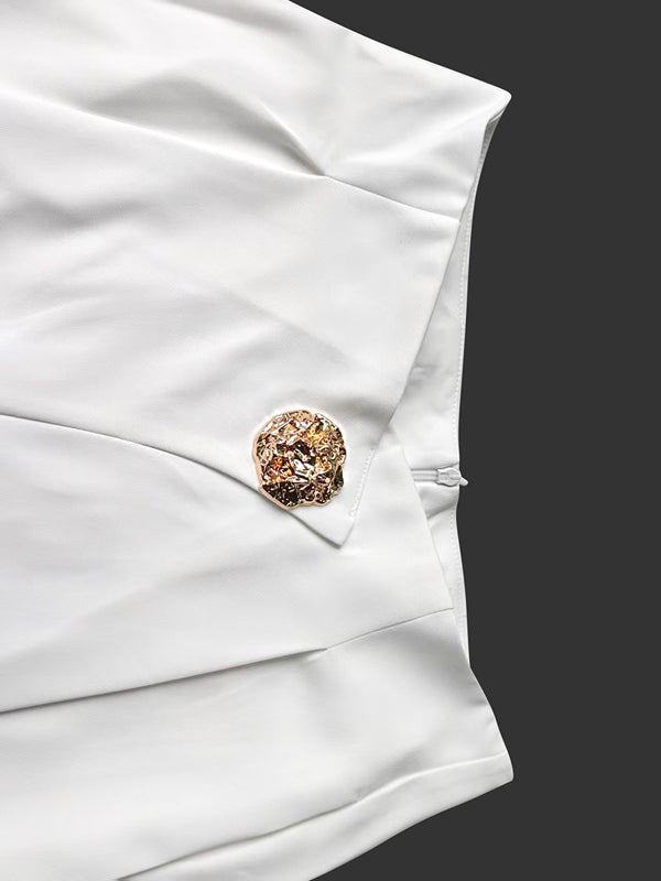 High Waisted Loose Buttoned Pleated Solid Color Pants Trousers