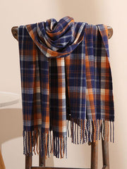 Original Creation Contrast Color Plaid Tasseled Shawl&Scarf