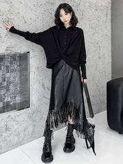 Buttoned Solid Color Twist Hipster Irregularity Lapel Collar Blouses&Shirts Tops