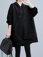 Buttoned Drawstring Pockets Solid Color Split-side High-low Long Sleeves Hooded Hoodies Tops
