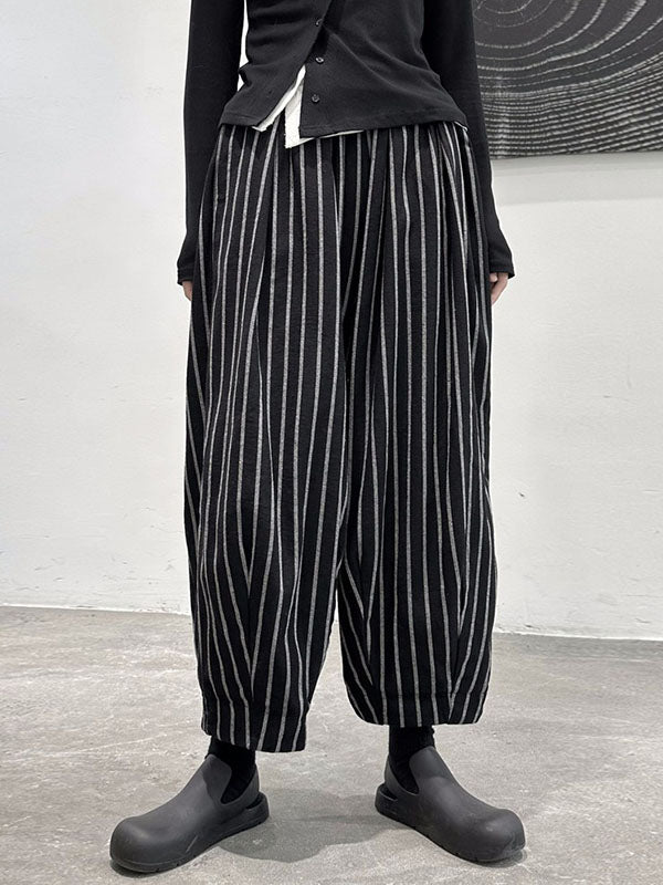High-Waisted Split-Joint Striped Patterns Harem Pants Loose Trousers Pants