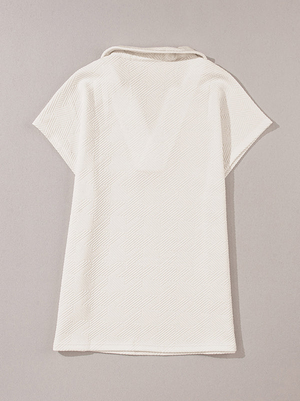 Solid Color Loose Short Sleeves V-Neck T-Shirts Tops