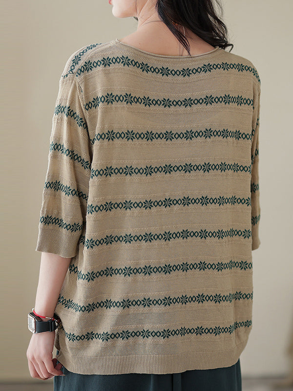 Printed Half Sleeves Loose Round-neck T-Shirts Tops