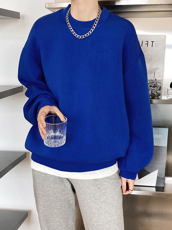 Solid Color Long Sleeves Loose Round-Neck Sweatshirt Tops