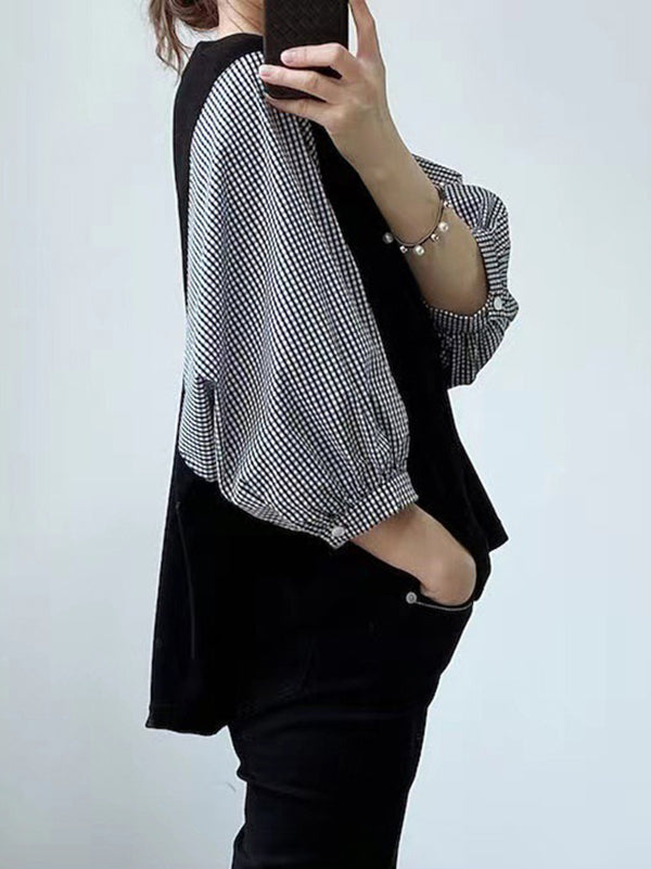 Split-Joint Half Sleeves Loose Round-Neck T-Shirts