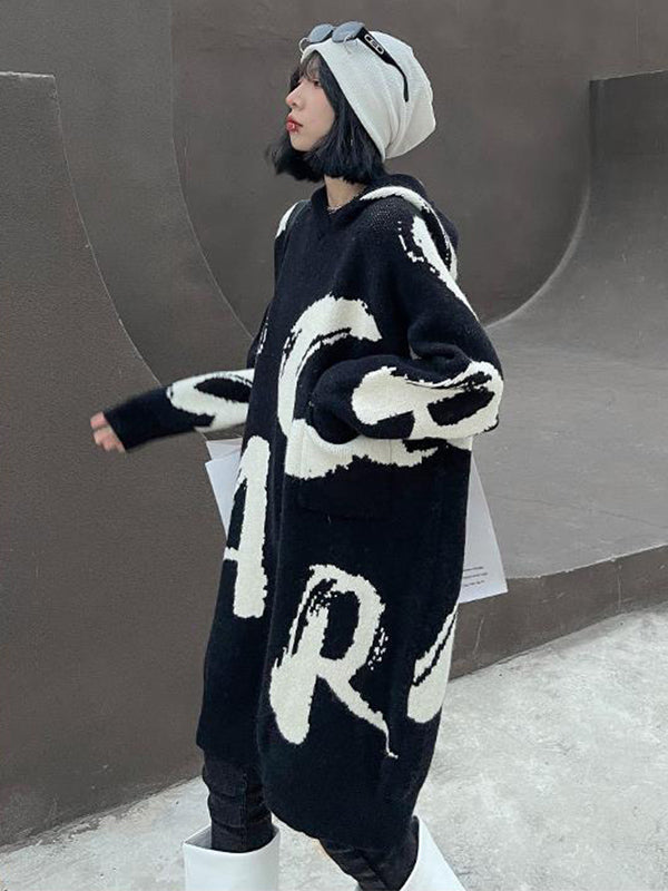 Stylish Selection Loose Hooded Letter Print Mini Dresses Sweater Dresses