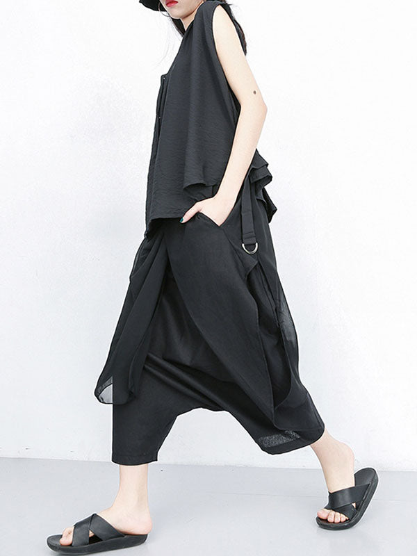 Pleated Solid Color Harem Pants Loose Ninth Pants
