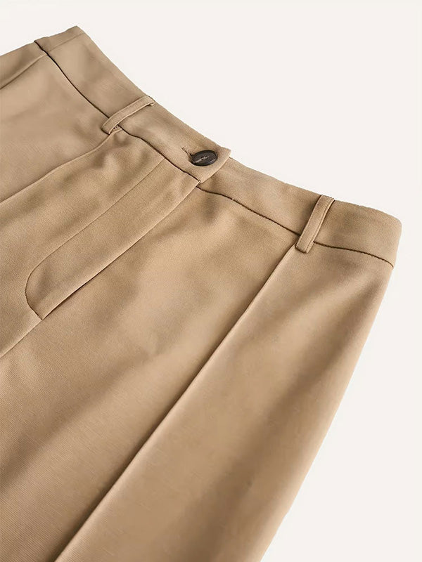 Buttoned Solid Color Split-Joint Split-side High Waisted Wide Leg Trousers Suit Pants Pants