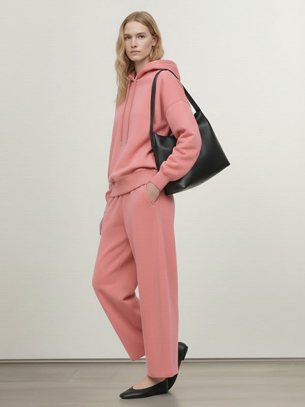 Pockets Solid Color High Waisted Loose Pants