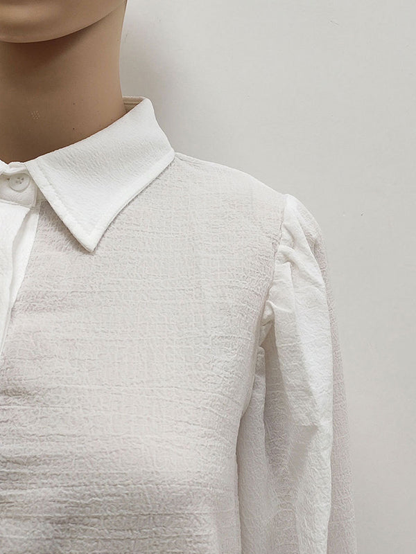 Buttoned Solid Color Split-Joint Long Sleeves Loose Lapel Blouses&Shirts Tops