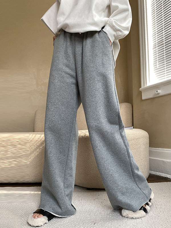 Simple Wide Leg Loose Velvet Keep Warm Solid Color Casual Pants Bottoms