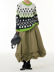 Elasticity Pleated Solid Color Split-Joint Loose Skirts
