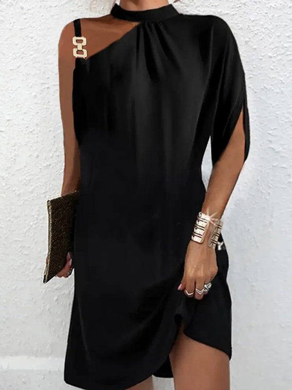 Solid Color Loose Sleeveless Stand Collar Mini Dresses