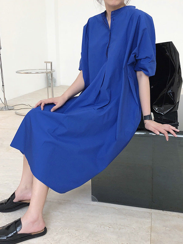 Original Solid Round-Neck Shirt Dress