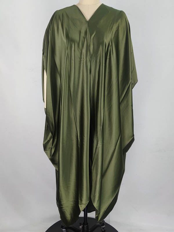 Solid Color Batwing Sleeves High-Low Deep V-Neck Maxi Dresses