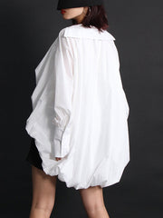 Solid Color High-Low Puff Sleeves V-Neck Blouses&Shirts Tops