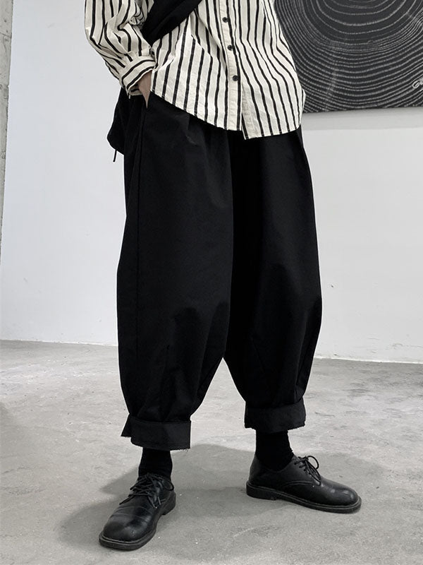 Elasticity High-Waisted Pleated Solid Color Split-Joint Harem Pants Loose Trousers Pants