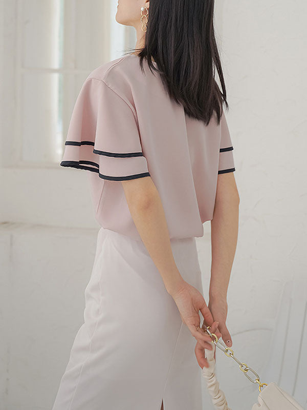 Falbala Tiered Short Sleeves Round-Neck T-Shirts Tops