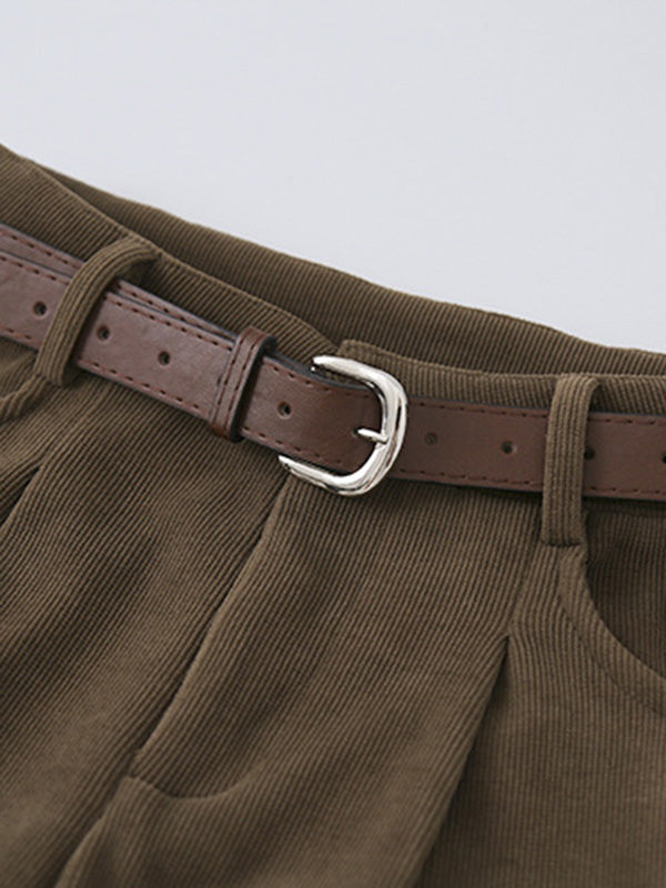 High-Waisted Pleated Solid Color Split-Joint Loose Wide Leg Trousers Pants