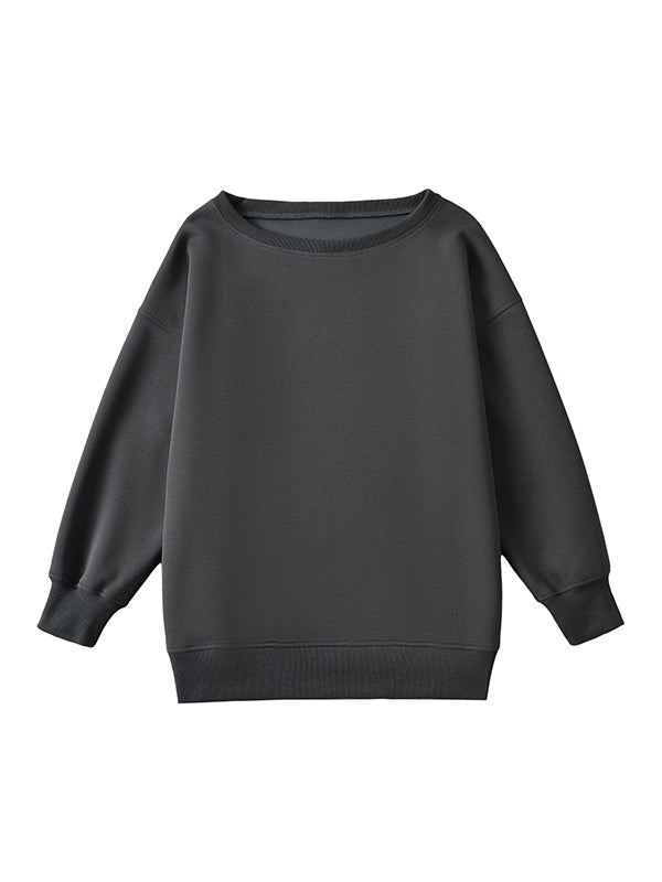 Solid Color Split-Joint Long Sleeves Loose Round-neck Sweatshirt Tops