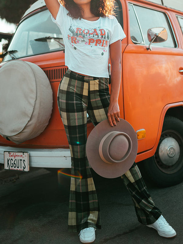 Plaid Flared Pants Trousers Pants