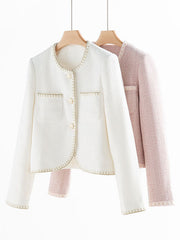 Buttoned Pockets Split-Joint Long Sleeves Loose Round-neck Outerwear