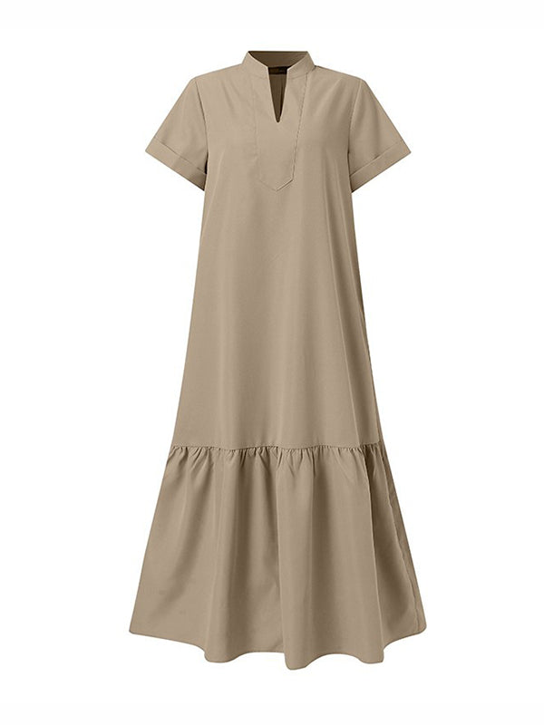 Solid Color Split-Joint A-Line Loose V-Neck Maxi Dresses