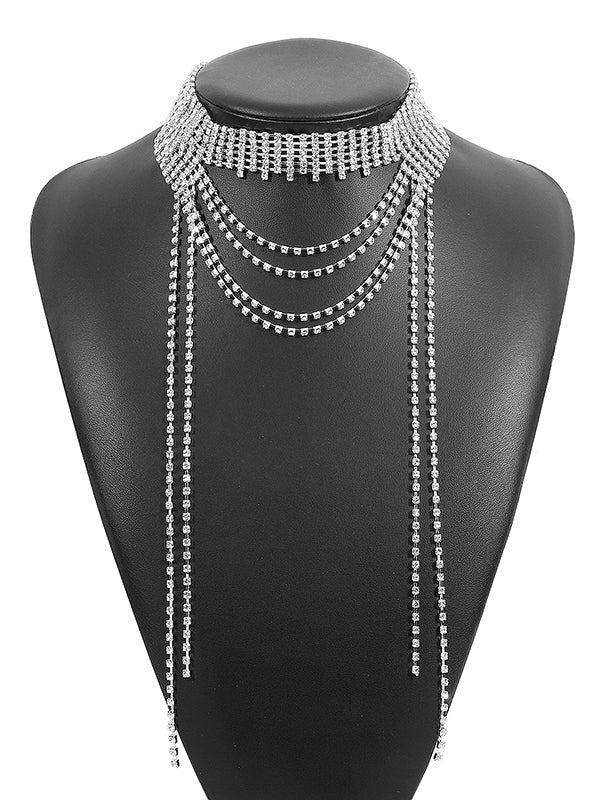 Layered Rhine Stones Tasseled Necklaces Accessories